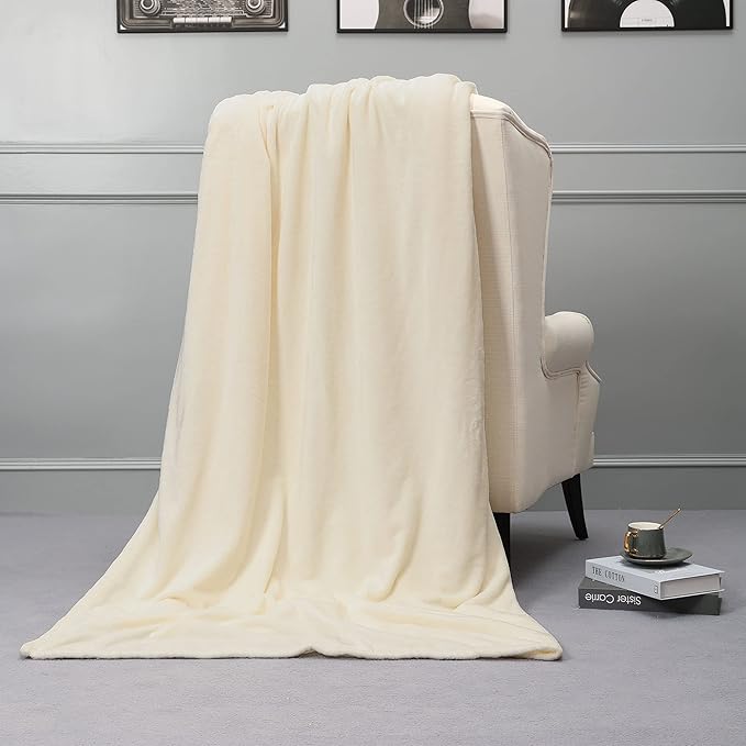 NANPIPER Fleece Blankets, Super Soft Flannel Queen Size Blanket for Bed, Luxury Cozy Microfiber Plush Fuzzy Blanket,Ivory White