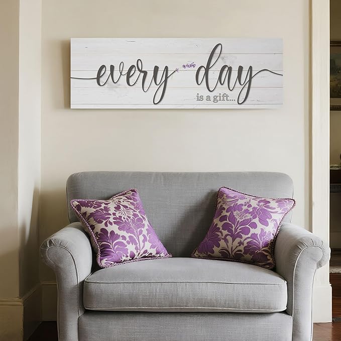 Every Day is a Gift Signs Wall Decor Inspirational Quotes Wall Plaques Family Home Framed Wall Art Vintage Farmhouse Canvas Prints Artwork for Bedroom Living Room Entryway Home Decoration 12x36 inch
