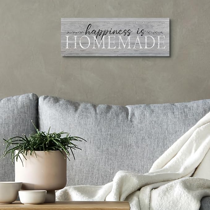 Happiness is Homemade Sign Decor Family Decorative Signs Wall Art Inspirational Motto Canvas Prints Retro Quote & Saying Artwork for Bedroom, Living Room, Kitchen, Hallway, Home Decoration 6 x 17 inch