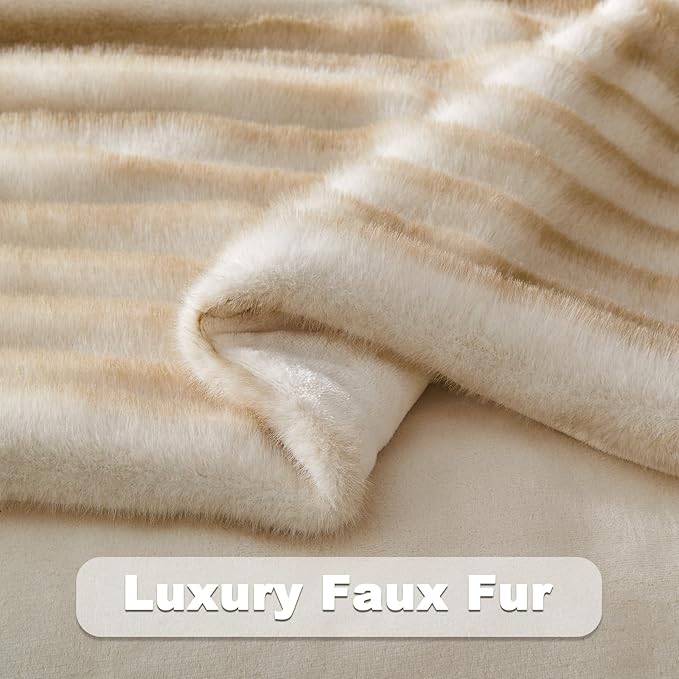 NEWCOSPLAY Faux Fur Twin Blanket Brown Luxury Fluffy Thick Warm Blanket for Couch Sofa Bed 1000GSM (Stripe Brown Thick, Twin(60"x80"))
