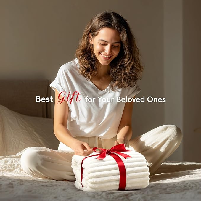 INFIIXSO Sherpa Throw Blanket for Couch - Super Soft & Warm Striped Fleece Blanket, Cozy Plush Fluffy Blanket All Season Use (Cream, 60x80 Inches)