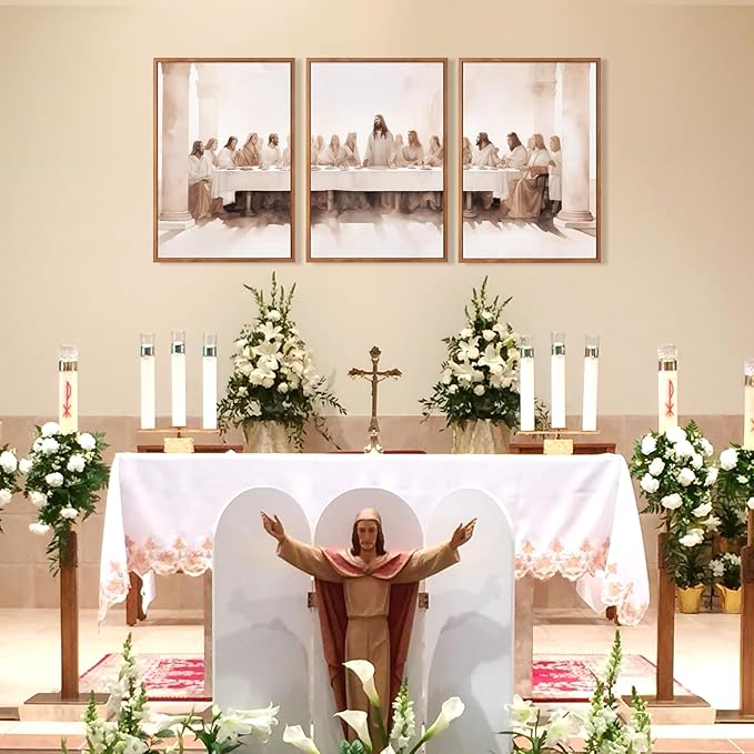 CHDITB Jesus Last Supper Framed Canvas Wall Art Set Of 3, Christian Twelve Apostle Wall Decor, Scripture Jesus Wall Painting,Bible Renaissance Easter Art Prints For Dining Room Church (12X16 Inch)