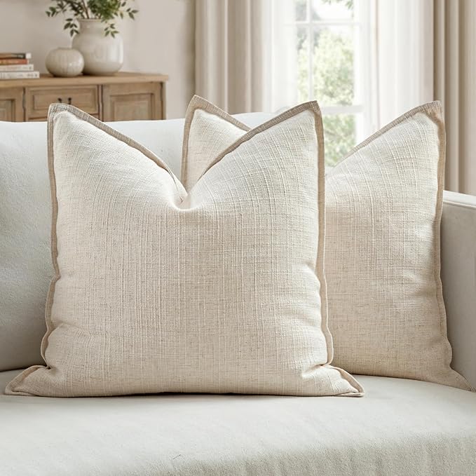 MIULEE Euro Sham Pillow Covers for Bed 26x26, 2 Pack Natural Beige Thick & Textured Decorative Throw Pillow Covers, Neutral Linen Cushion Cases, Modern Farmhouse Home Decor, No Filling