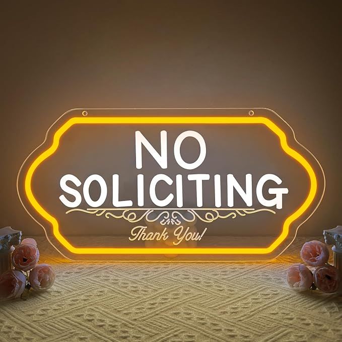 No Soliciting Neon Signs,No Soliciting Sign for House,Adjustable Brightness No Trespassing Led Sign for Outdoor Yard Sign for Home and Front Doors,Walls, Windows