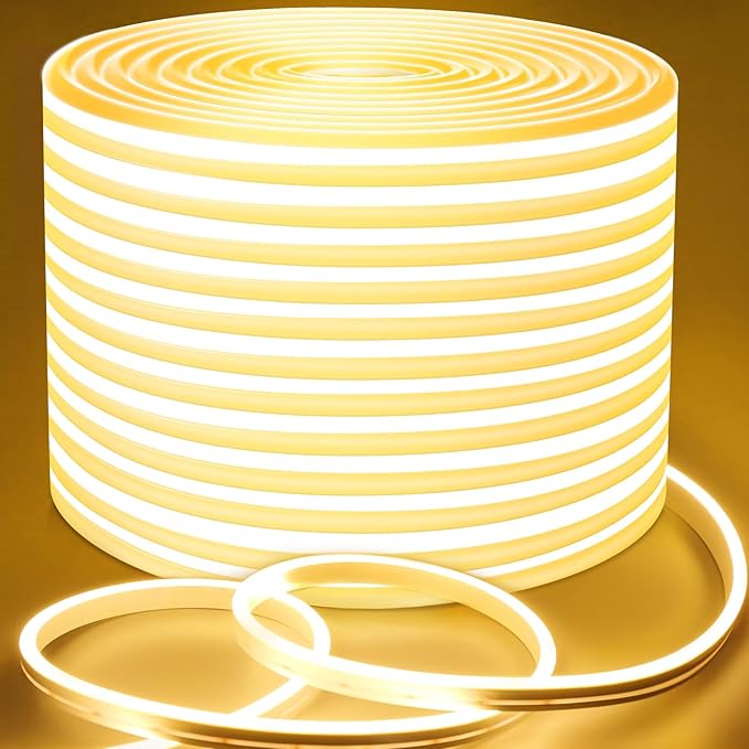 Lamomo LED Neon Lights, 32.8Ft Warm White Dimmable Led Rope Flex, 24V Waterproof LED Strip Lights, Silicone 3000K Neon Strip Lighting for Bedroom Indoor Home Decor
