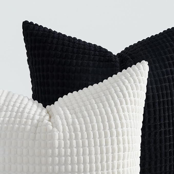 Topfinel Neutral Room Decor Throw Pillows Covers-Multi White and Black Combo 20" x 20" Set of 4-Corduroy Modern Black and White Living Room Decorative Cushion Case Euro Shams