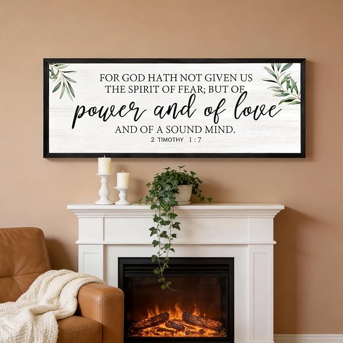 For God Hath Not Given Us the Spirit of Fear Wall Art – 40x15 Inch Framed Bible Verse Decor, 2 Timothy 1:7 Christian Wall Decor, Large Scripture Wall Art for Living Room Bedroom, Black