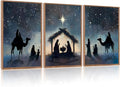 CHDITB Christian Nativity Framed Canvas Wall Art, Bible Joseph Mary And Baby Jesus Wall Decor,Birth of Jesus Scene Painting, Religious Biblical Art Prints For Prayer Room Bedroom 12”X16”x3
