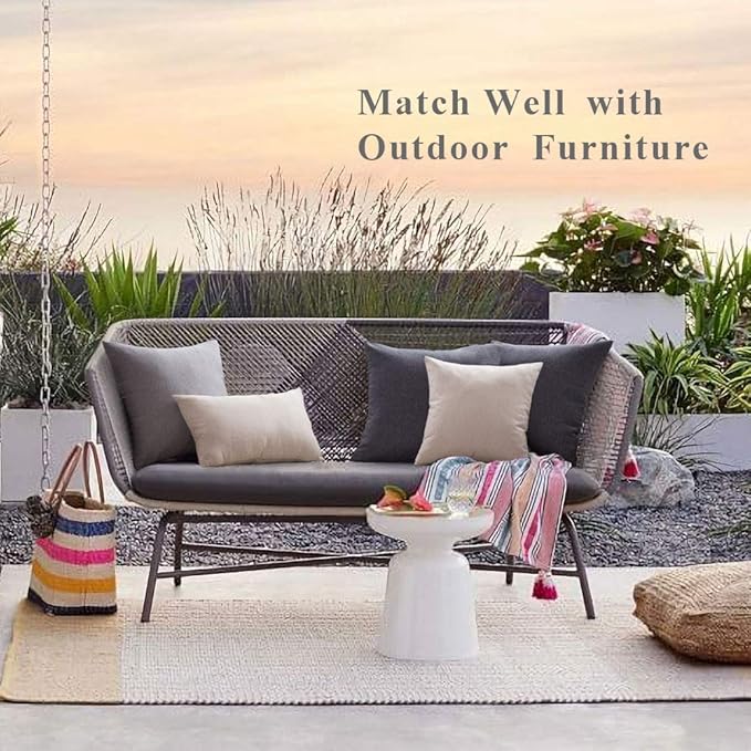 MIULEE Pack of 2 Decorative Outdoor Solid Waterproof Throw Pillow Covers Faux Linen Garden Farmhouse Cushion Cases for Patio Tent Balcony Couch Sofa 18x18 Inch Beige