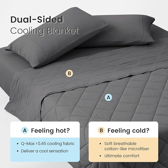 Cozy Bliss Cooling Blanket for Hot Sleepers Queen Size, Q-Max 0.45 Cooling Comfort, Cold Blankets for Night Sweats Sleeping, Ultra-Cool Lightweight Breathable Summer Blanket for Bed, Charcoal Grey
