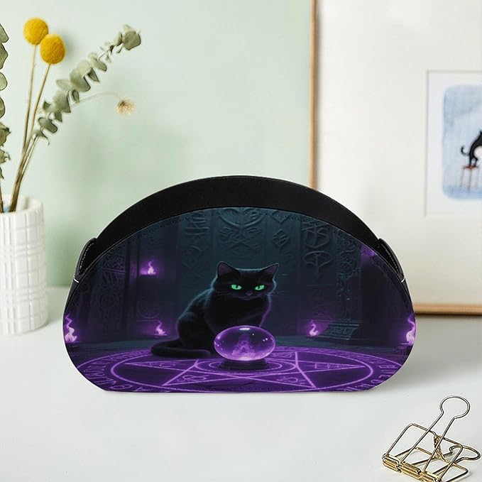 Witchcraft Cat Remote Control Holder Organizer Box with 5 Compartment PU Leather Bedside Storage Caddy Remote Organizer for Controller Media Player Pen/Pencil Storage