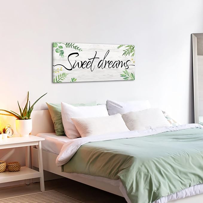 KREATIVE ARTS Large Sweet Dreams Wall Art - 20"x48" Canvas Quote Poster for Master Bedroom Above Bed - Inspirational Nature Plant Wood Decor - Framed Wall Art for Couple's Bedroom and Bathroom