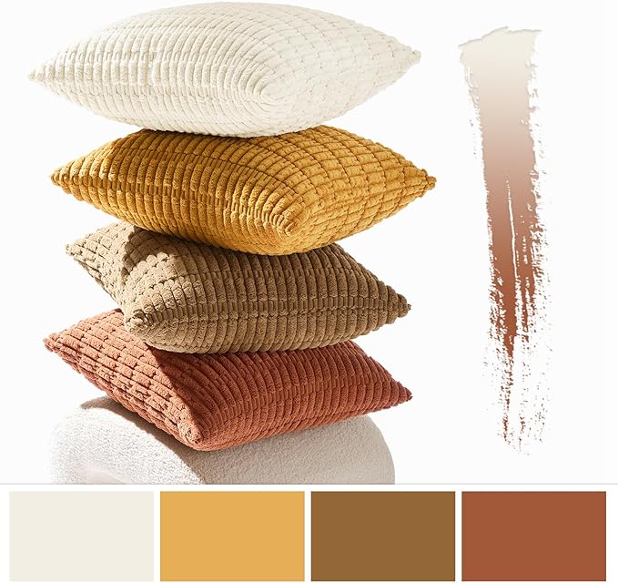MIULEE Fall Soft Corduroy Throw Pillow Covers Set of 4 Camel 20x20 Inch Modern Farmhouse Boho Decorative Accent Cushion Covers for Couch Sofa Bedroom