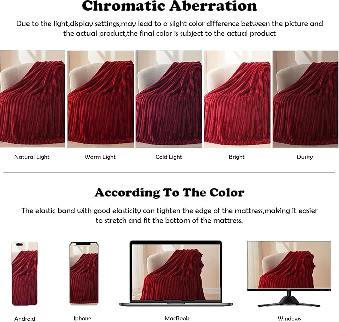 NEWCOSPLAY Super Soft Queen Blanket Red Premium Silky Flannel Fleece 3D Ribbed Jacquard Lightweight Bed Blanket All Season Use (Red Ribbed, Queen(90"x90"))