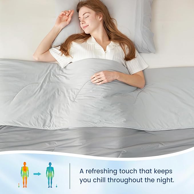 Cozy Bliss Cooling Comforter Twin Size, Reversible Lightweight Cooling Blankets for Hot Sleepers and Night Sweats, Q-Max>0.45 Soft Breathable Silky Smooth Summer Comforter, Cool Grey, 68"x90"