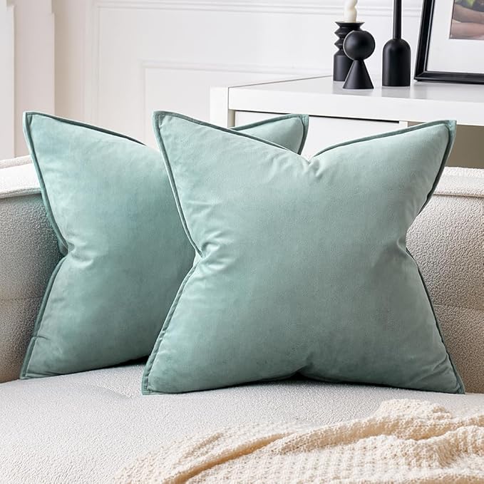 MIULEE Blue Grey Velvet Throw Pillow Covers 18x18 Soft Decorative Solid Square Cushion Cases Pack of 2 Modern Luxury Home Decor for Couch, Sofa, Bedroom