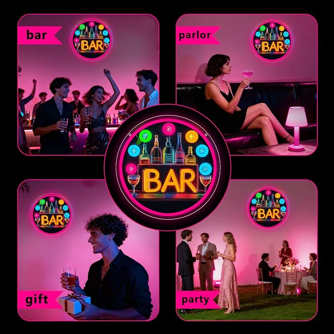 Neon Bar Signs for Home Bar, Bar Led Neon Sign for Man Cave Room Decor Pub Cocktails Party - Best Gifts for Husband, Father, Boyfriend, Whiskey and Beer Lover