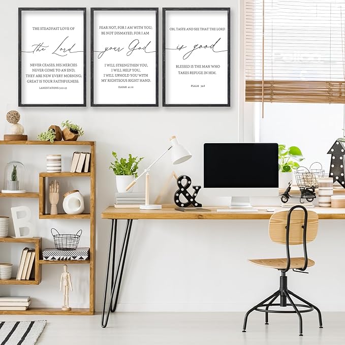 The Lord Your God Is Good Bible Verses Wall Art Decor Set of 3 11"x16" Bedroom Above Bed Inspirational Christian Scripture Wood Framed Sign Rustic Home Living Room Office Wall Hang (Black)