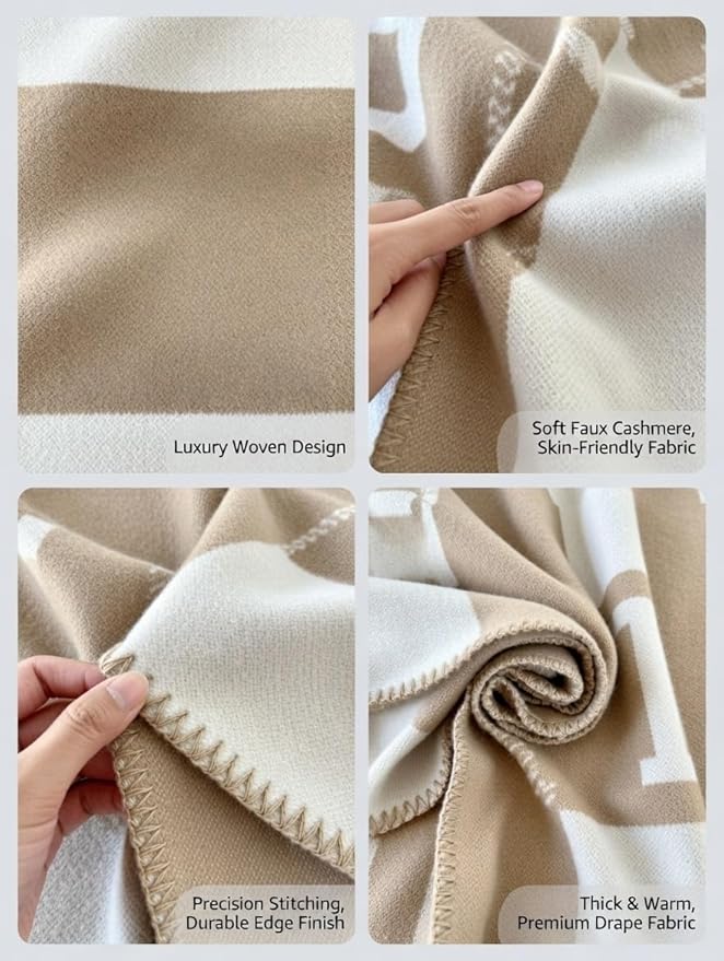 h Blanket Soft Throw Blanket Faux Fleece Cashmere Plaid Warm Shawl Thick Knitted Plush Cozy Comfy for Women Throw Blanket for Sofa Couch Bed Queen King Size 55x66 in (Khaki-2)