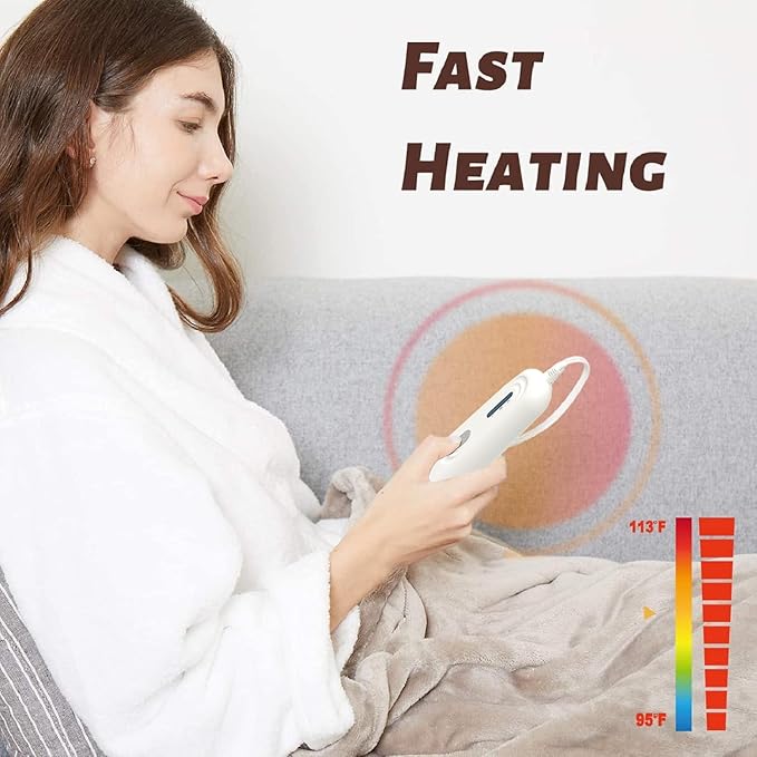 Tefici Electric Heated Blanket Twin,Super Cozy Soft 2-Layer Flannel 62" x 84" Heated Twin Size with 3 Heating Levels 8 Hours Auto Off, Machine Washable, ETL and FCC Certified, Home Office Use,Camel