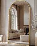 Antok Full Length Floor Mirror Arched Standing Mirror with Aluminum Frame - Freestanding Wall Mount Leaning Body Mirror for Bedroom Living Room Entryway, 81" L x 41" W, Gold