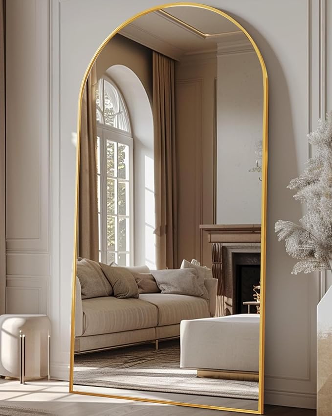 Antok Full Length Floor Mirror Arched Standing Mirror with Aluminum Frame - Freestanding Wall Mount Leaning Body Mirror for Bedroom Living Room Entryway, 81" L x 41" W, Gold