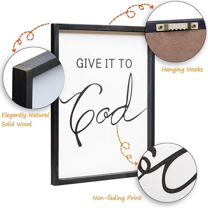 Set of 3 Framed Farmhouse Give it to God and Go to Sleep Signs 11x14” Above Bed Wall Decors for Bedroom Wood Signs (11x14 inches, Black)