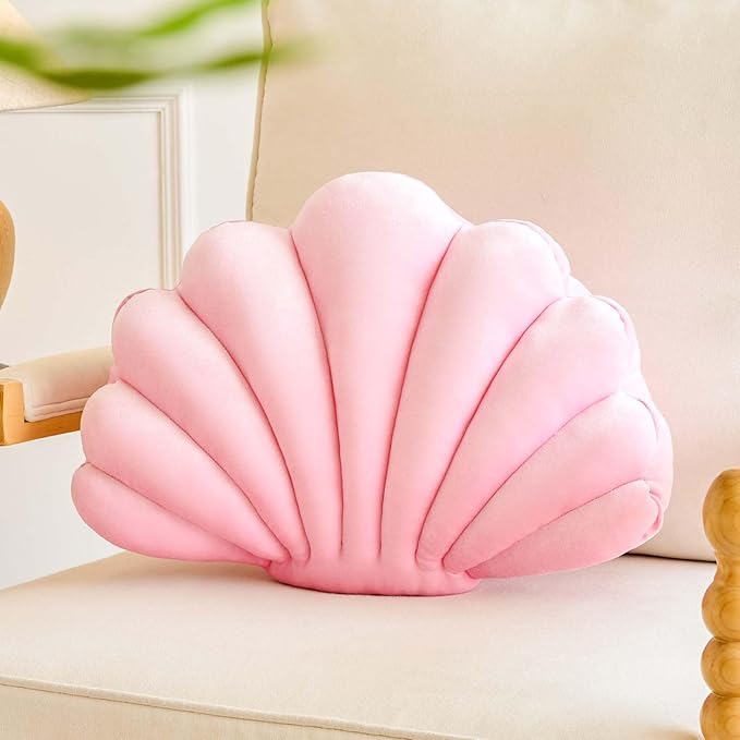 Lfsaaj Pink Seashell Throw Pillows, Shell Shaped Throw Pillows, 18 Inch Soft Velvet Home Decorative Pillow Plush Cushion for Bed Couch Living Sofa Room Decor Accent Throw Pillow