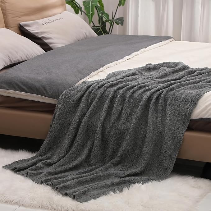 bearberry Super Soft Fluffy Throw Blanket Lightweight Cozy Warm Throw Blankets for Couch Bed Sofa All Season (Dark Grey, 40”x50”)