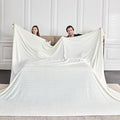Extra Large 120x120 Inch Giant Soft Cozy Fleece Blanket, Huge Oversized Seamless King 3D Jacquard Decorative California King Blanket for Bed, Couch, Travel - Striped Ivory White