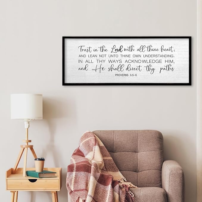 TQianJiang Bible Verse Wall Art Trust in The Lord With All Thine Heart Proverbs 3:5-6 Plaque 40"×15" Christian Scripture Faith Quotes Wall Decor Large Christ Prayerm for Living Room (Black)