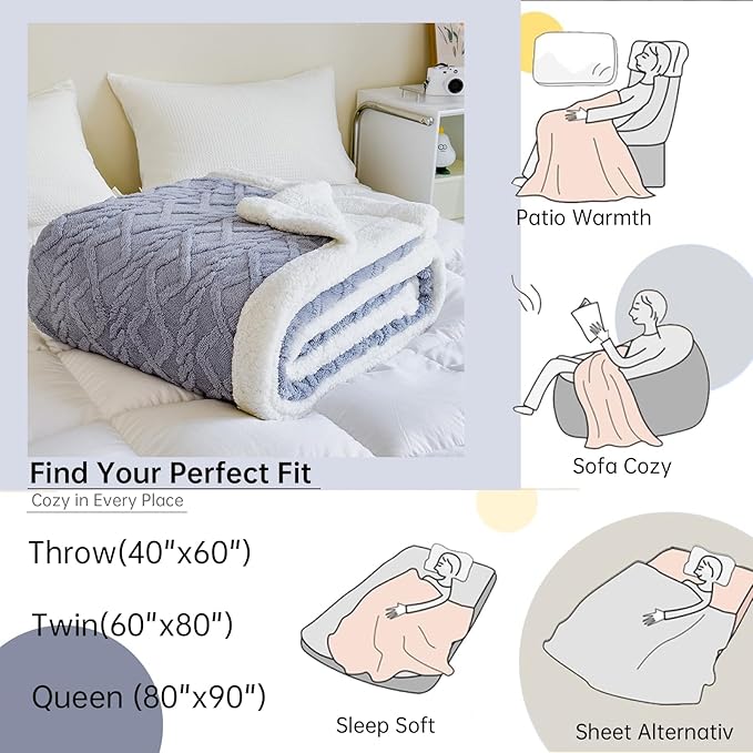 Sherpa King Size Blanket for Bed - Fleece Soft Cozy Fuzzy Blankets Thick Warm for Winter and All Seasons (Light Grey, King (108"x90"))