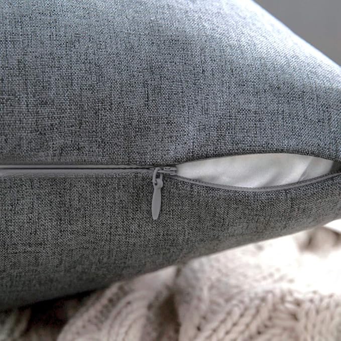 MIULEE Pack of 2 Decorative Outdoor Solid Waterproof Throw Pillow Covers Faux Linen Garden Farmhouse Cushion Cases for Patio Tent Balcony Couch Sofa 20x12 Inch Dark Grey
