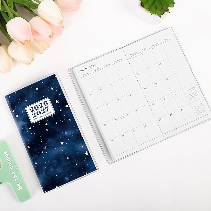 Pocket Calendar 2026-2027, 2026-2027 Monthly Planner - 3.7" x 6.7" - Runs from January 2026 Until December 2027, 2026 Pocket Calendar with PVC Cover for Organizing & Planning