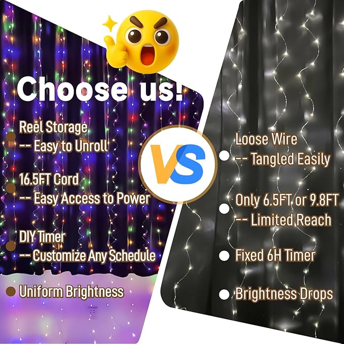HXWEIYE 300LED Untangled Curtain Lights, 9.8x9.8Ft USB Fairy Twinkle String Lights with Remote and DIY Timer, 8 Modes Window Wall Hanging Light for Bedroom Dorm Backdrop Room Decor, Multicolor