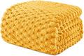 Exclusivo Mezcla Fleece Queen Blanket for Bed, Extra Large Fuzzy Mustard Yellow Bed Blankets, Soft Cozy Plush Sofa Throws for All Seasons, 90x90 Inches