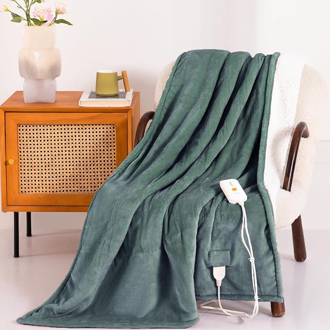 Heated Blanket Electric Throw 50" x 60" -Heated Throw Blanket with 4 Heating Levels & 3 Hours Auto Off,Machine Washable,ETL & FCC Certification(Lake Green)