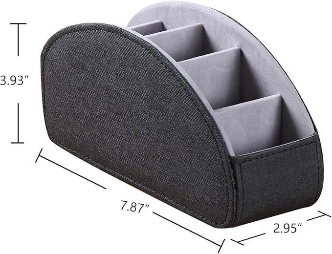 Ayunga PU Leather Remote Control Holder,TV Remote Caddy with 5 Compartments,Bedside Table and Desktop Supply Organizer,for DVD,Media Player Controller,Glasses,Pen and Pencil Storage(Black cloth)