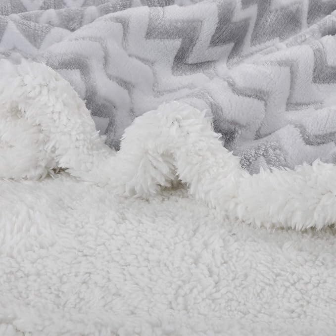 Catalonia Silky Soft Grey Sherpa Throw Blanket, Flannel Chevron Micro Plush Fleece Throws for Couch Sofa TV Bed, Reversible, Comfy, Fuzzy, 50"x60"