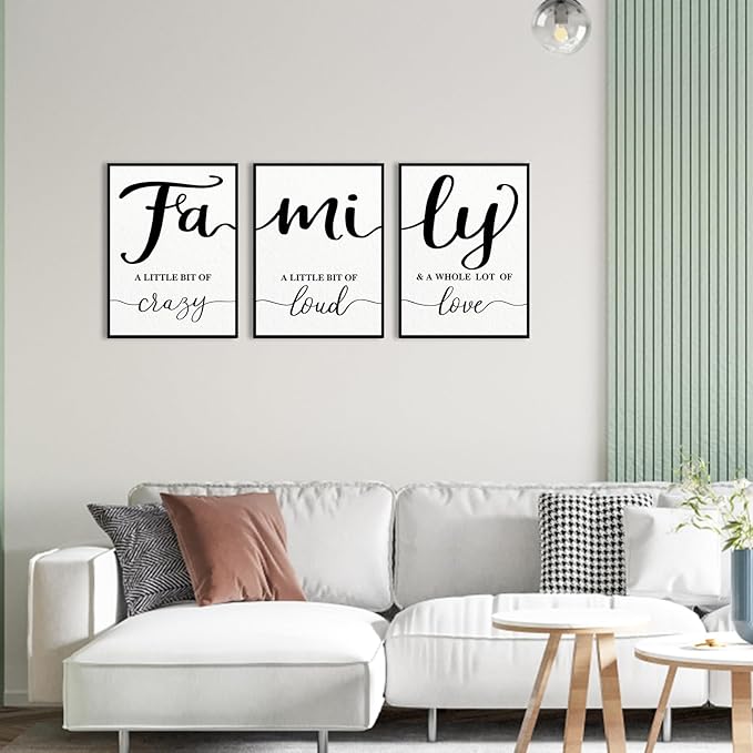 Family Quotes Wall Art Decor: 3 Piece Family Sign Framed 12"x16" Farmhouse Wall Art for Living Room Dining Room,Love Quote Art Wall Art Prints Modern Minimalist Bedroom Wall Decor
