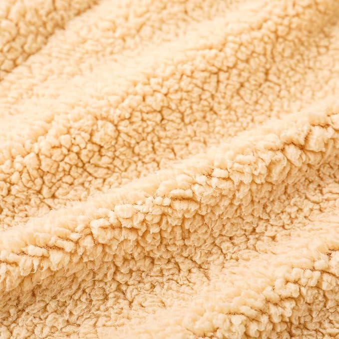Whale Flotilla Faux Fur Sherpa Throw Blanket for Couch Sofa, Cozy Reversible Fuzzy Fluffy Plush Throws for All Season, Warm and Soft, 50x60 Inch, Light Gold