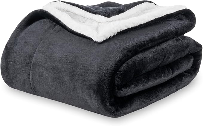Berkshire Blanket-Sherpa Fleece Blanket, Warm and Soft Loftmink Reversible Blanket for Bed, Sofa and Travel, Black, 90 in x 90 in