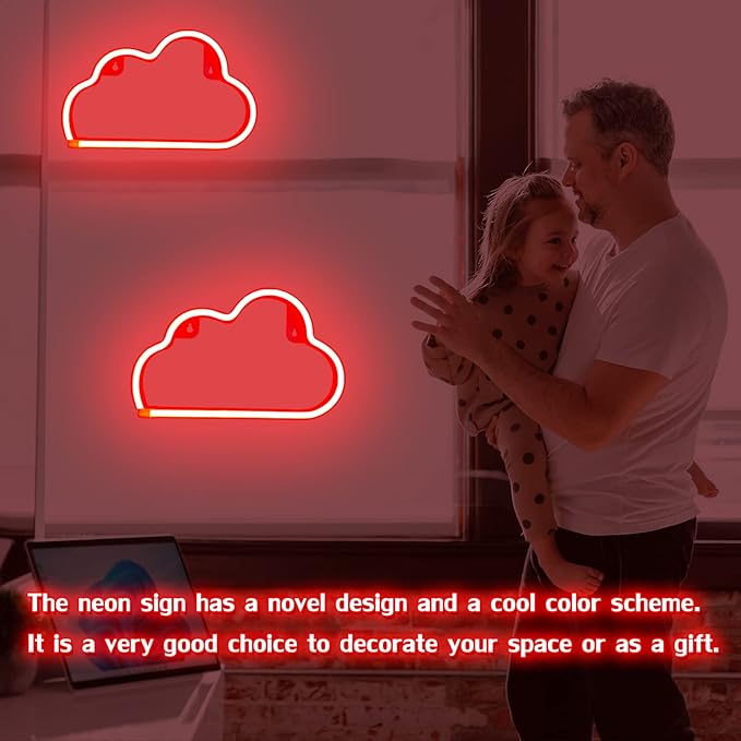Cloud Neon Sign Red Cloud Light Sign for Wall Decor,Battery or USB Powered Clouds Shaped LED Sign Decoration Lights for Bedroom Aesthetic Teen Girl Kid Room Christmas Birthday Wedding Party