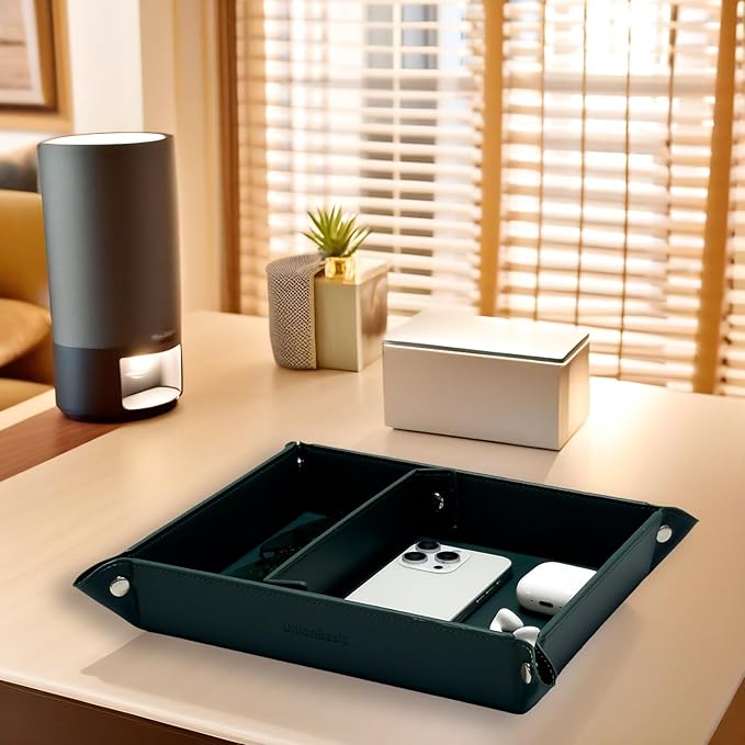 UnionBasic Medium Valet Tray, Jewelry Tray for Rings Watches Earrings, Entryway Catchall Caddy for Coins Keys Change, Nightstand Bedside Valet Holder, Trays for Electronic Gadgets, Vintage Green Plus