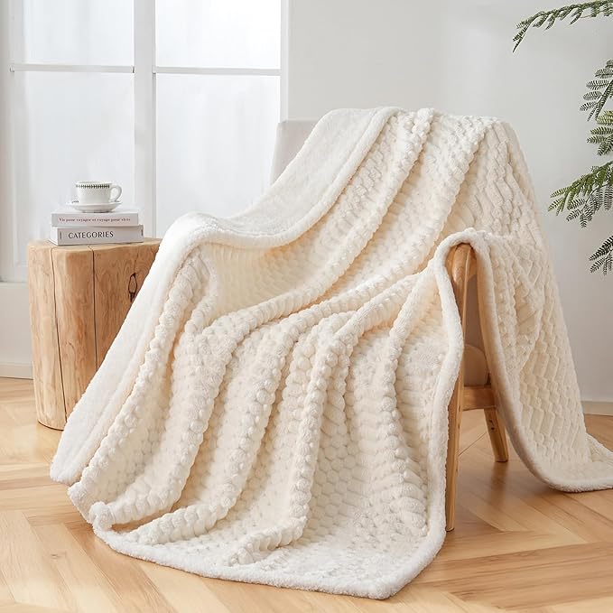 Sherpa Throw Blanket for Couch Flannel Cozy Soft Thick Blanket Warm Twin Blanket for Bed Fleece Home Decor Gifts, Z01 - White, 60"*80"