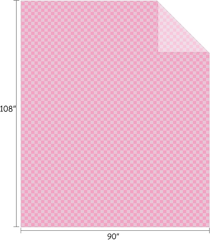 FY FIBER HOUSE Checkered Flannel Fleece Throw Blanket King Size Soft Cozy Checkerboard Grid Print Chessboard Pattern Blankets for Bed Couch Sofa, 90"x108", Light Pink
