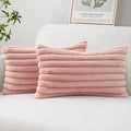 MIULEE Faux Fur Lumbar Valentines Decorative Throw Pillow Covers 12x20 Inch Set of 2, Modern Spring Home Decor Cute Soft Plush Couch Pillows Cozy Fluffy Cushion Covers for Sofa Bed Blush Pink