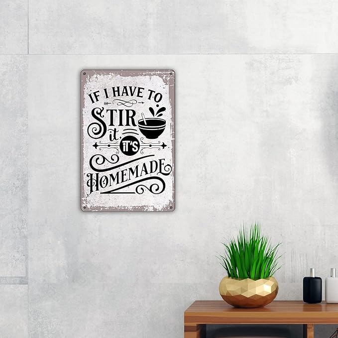 QIONGQI Funny Quote 'If I Have to Stir It, It's Homemade' Metal Tin Sign Wall Decor Retro Kitchen Sign with Sayings for Home Decor Gifts