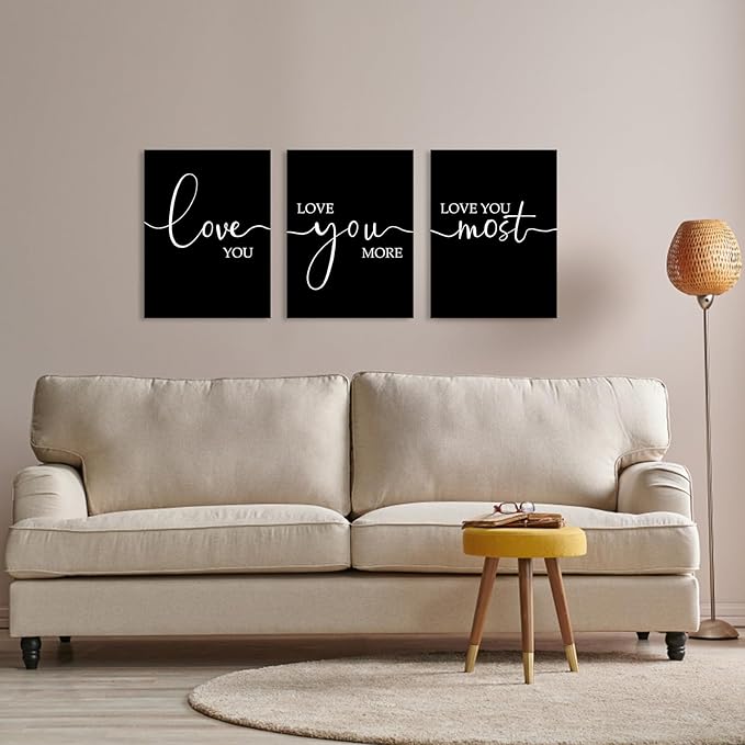 Love You More Wall Art: I Love You Signs Over Bed 12x16 Inch, Set of 3, Romantic Bedroom Decor, Modern Minimalist Master Bedroom Pictures Farmhouse Wall Decor Hanging Paintings