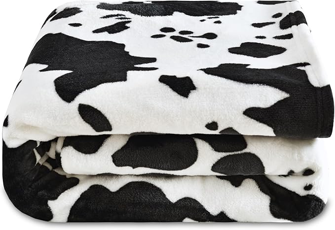 Softan Fleece Blanket - Black White Cow Print Throw Blanket - Fuzzy Lightweight Super Soft Microfiber Flannel Blankets for Couch, Bed, Sofa - Ultra Luxurious Warm and Cozy for All Seasons (90"×90")